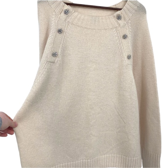 J.Crew Cream Knit Jeweled Button Front Pullover Sweater Wool Blend Cozy Casual - Picture 8 of 11
